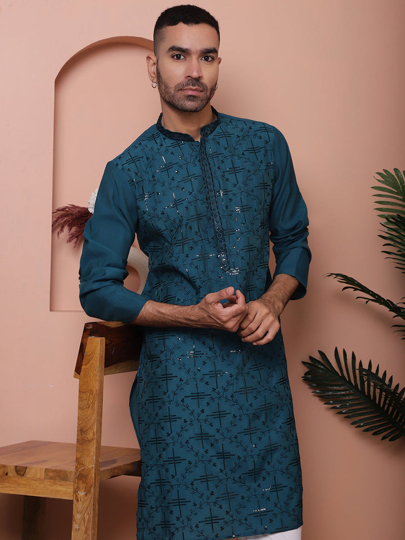 Men's Embroidered and Sequins Kurta with Pyjama