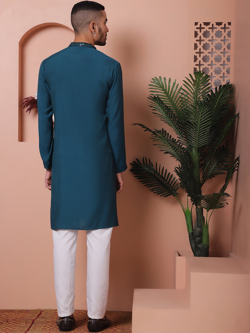 Men's Embroidered and Sequins Kurta with Pyjama