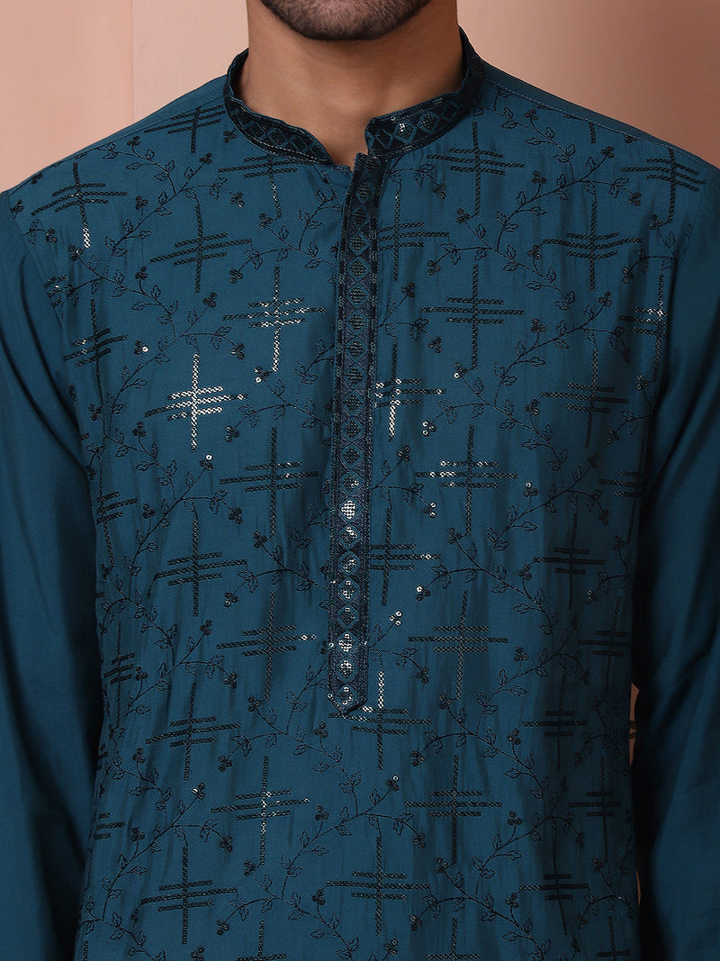 Men's Embroidered and Sequins Kurta with Pyjama