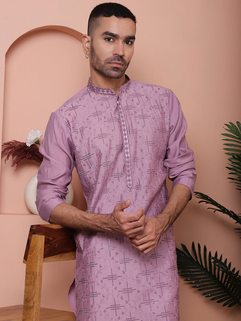 Men's Embroidered and Sequins Kurta with Pyjama