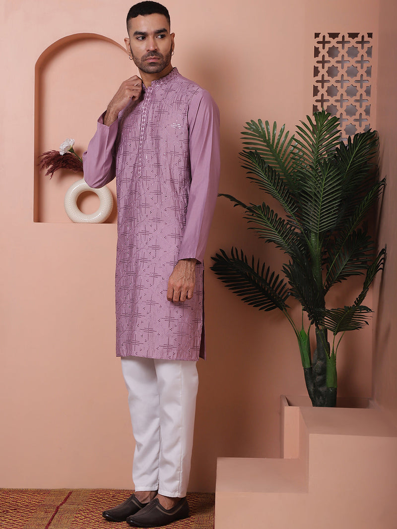 Men's Embroidered and Sequins Kurta with Pyjama