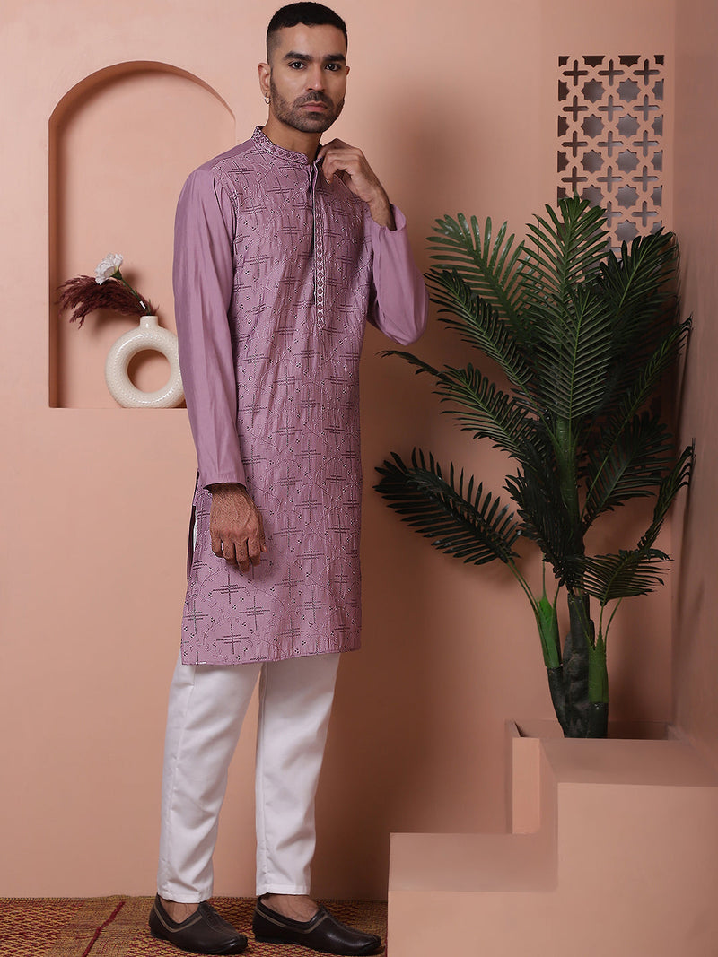 Men's Embroidered and Sequins Kurta with Pyjama