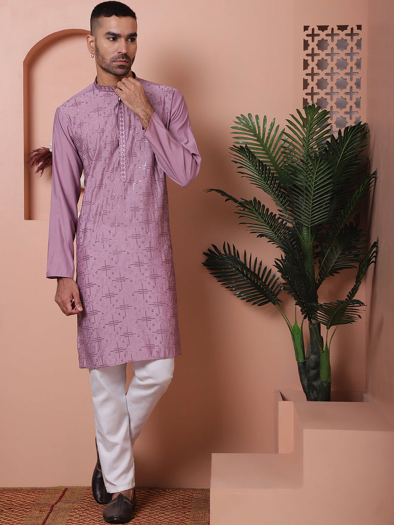 Men's Embroidered and Sequins Kurta with Pyjama