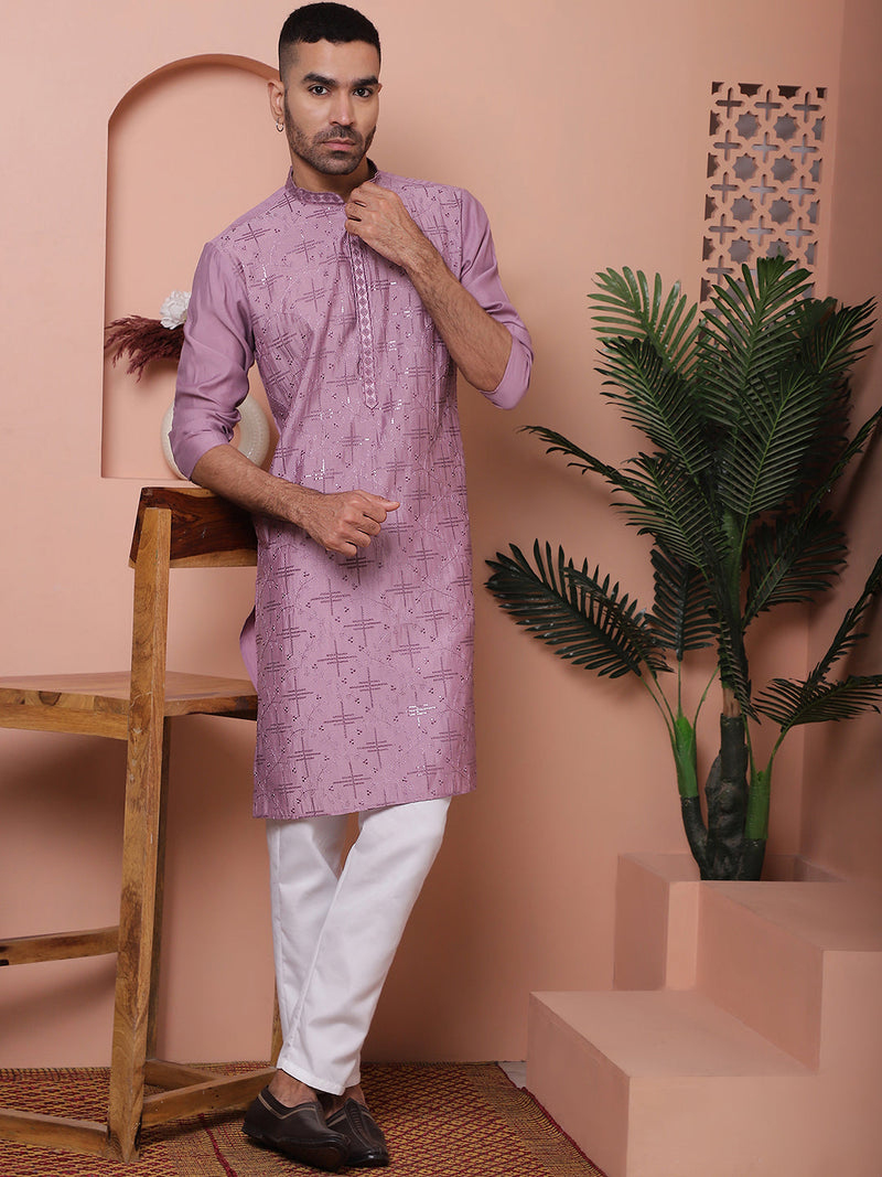 Men's Embroidered and Sequins Kurta with Pyjama