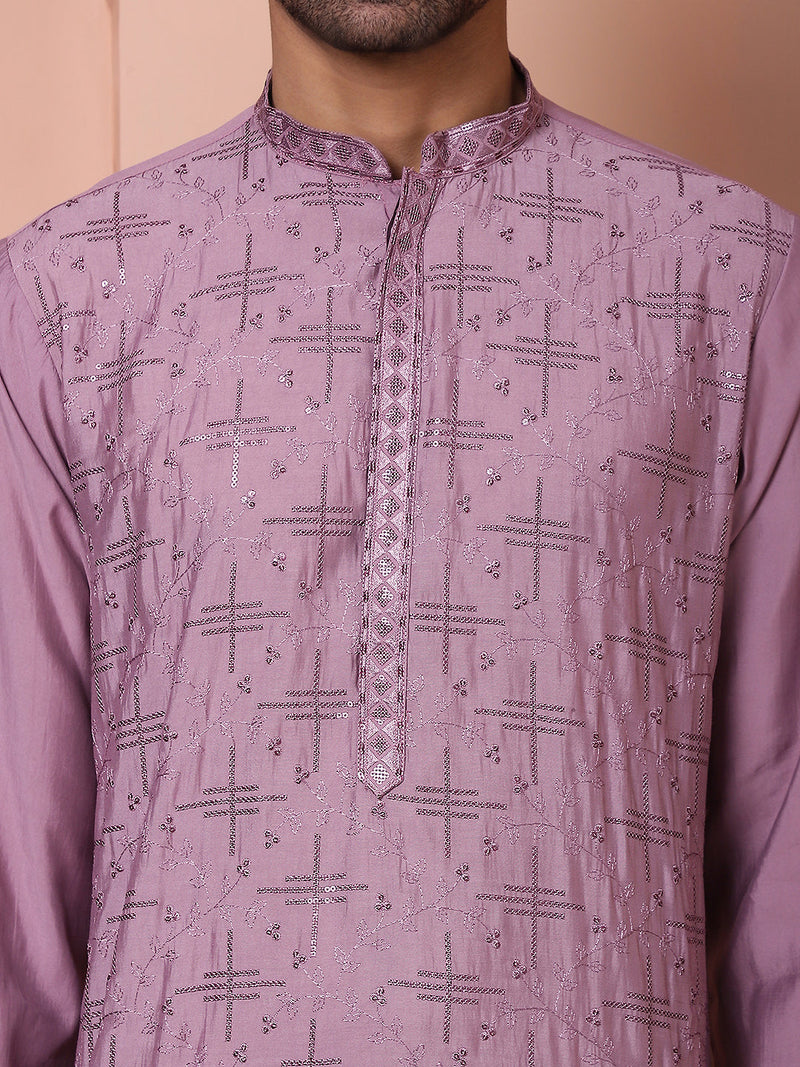 Men's Embroidered and Sequins Kurta with Pyjama