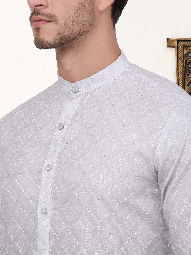 Men's Grey Ombre Printed Kurta Pyjama Set