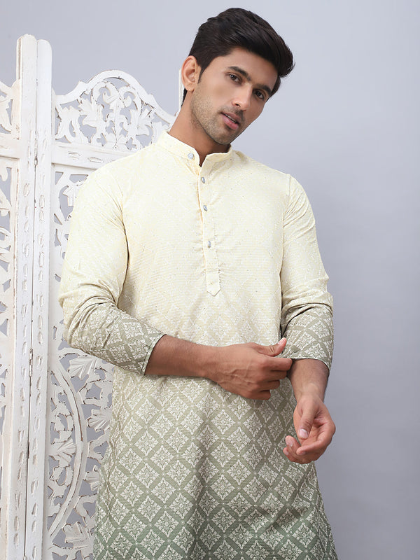 Men's Yellow Ombre Printed Kurta Pyjama Set