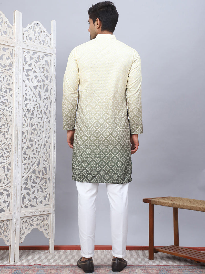 Men's Yellow Ombre Printed Kurta Pyjama Set