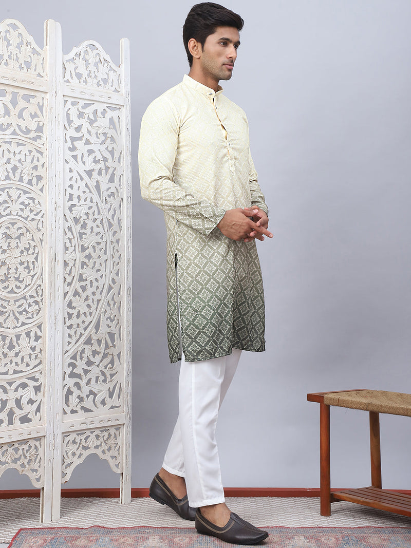 Men's Yellow Ombre Printed Kurta Pyjama Set