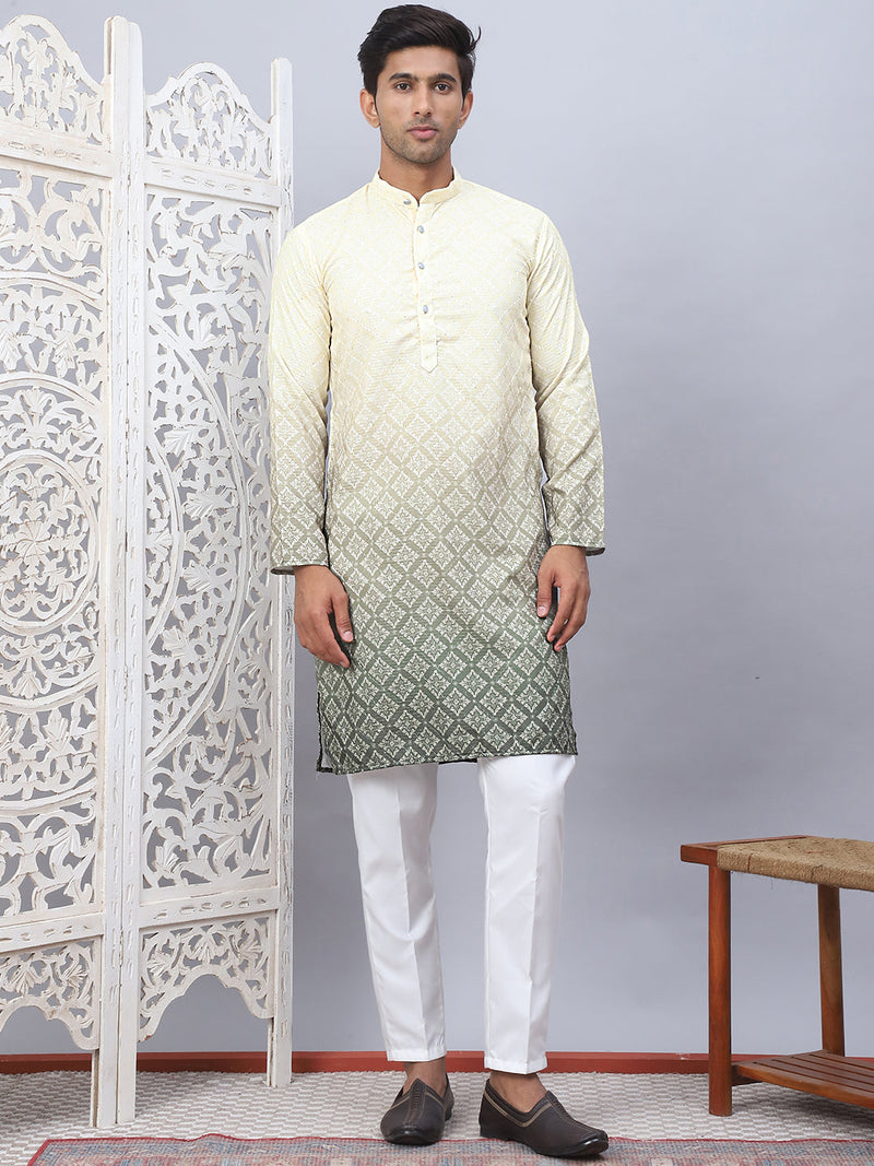 Men's Yellow Ombre Printed Kurta Pyjama Set