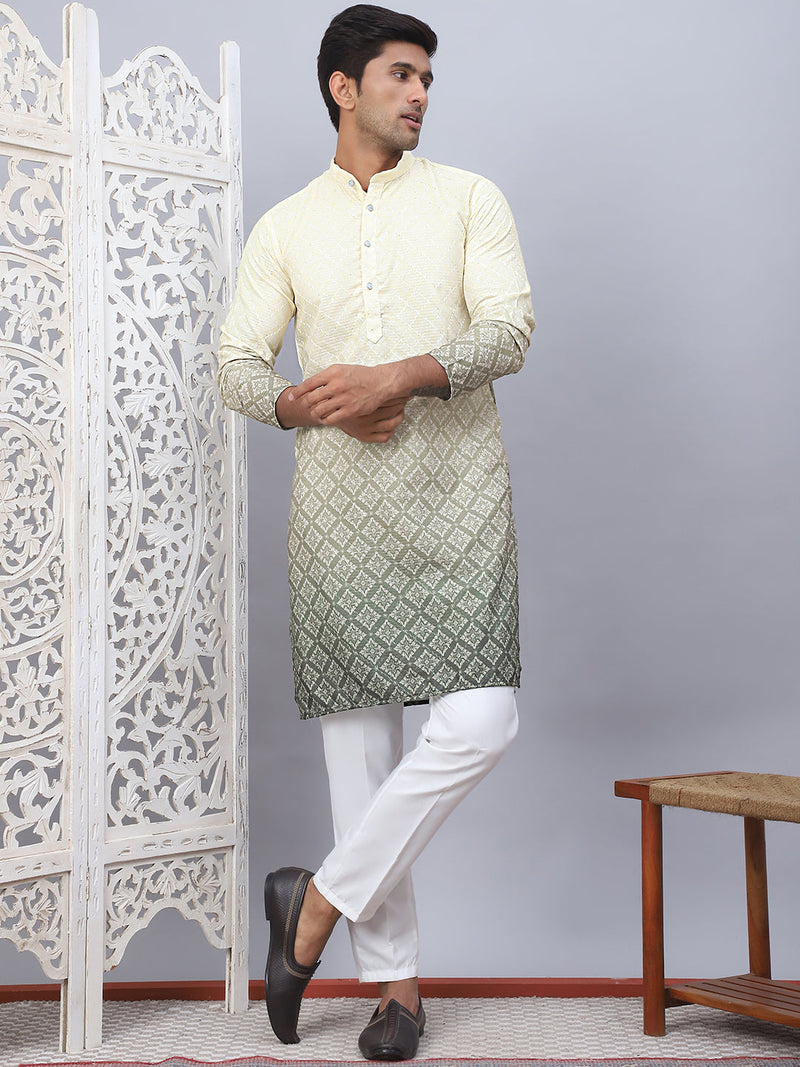 Men's Yellow Ombre Printed Kurta Pyjama Set