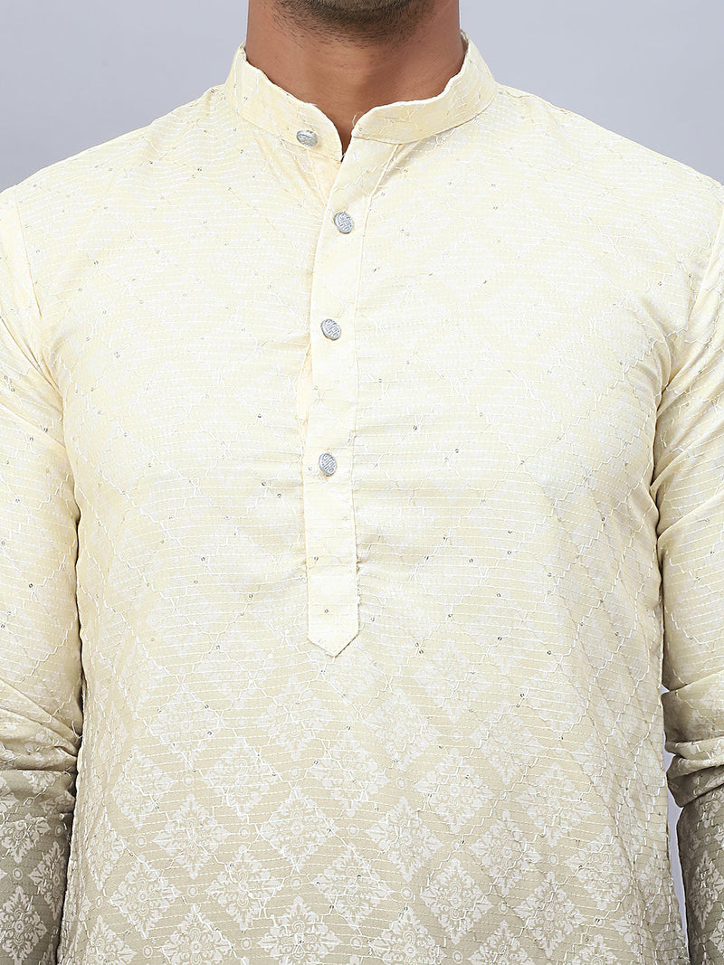 Men's Yellow Ombre Printed Kurta Pyjama Set