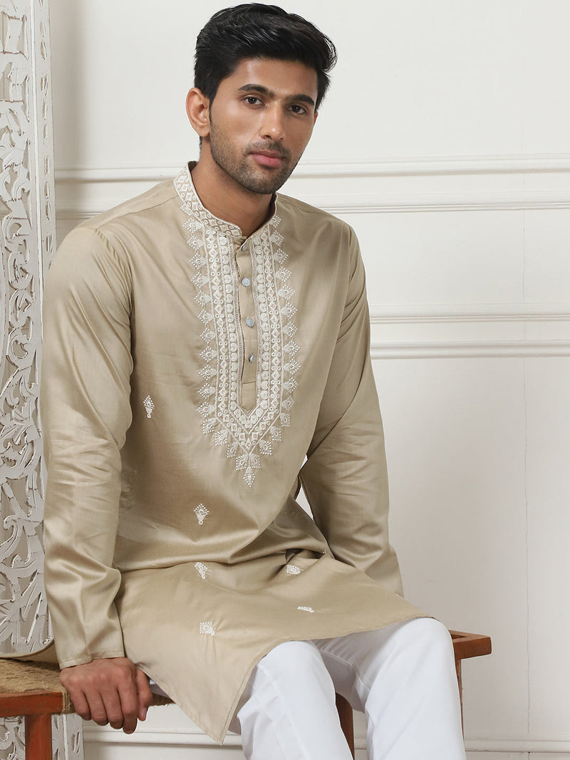 Collar Embroidered & Sequin Kurta With Pyjama