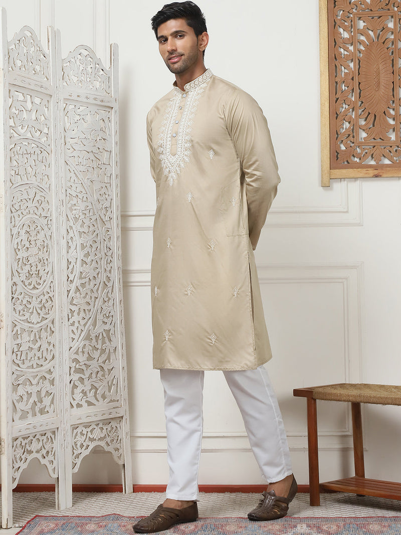 Collar Embroidered & Sequin Kurta With Pyjama