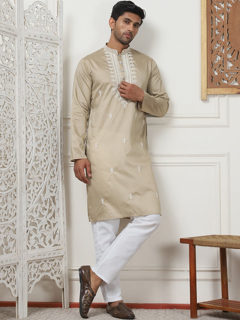 Collar Embroidered & Sequin Kurta With Pyjama