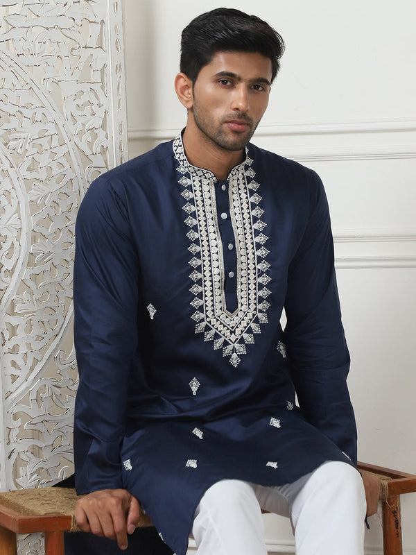 Collar Embroidered & Sequin Kurta With Pyjama