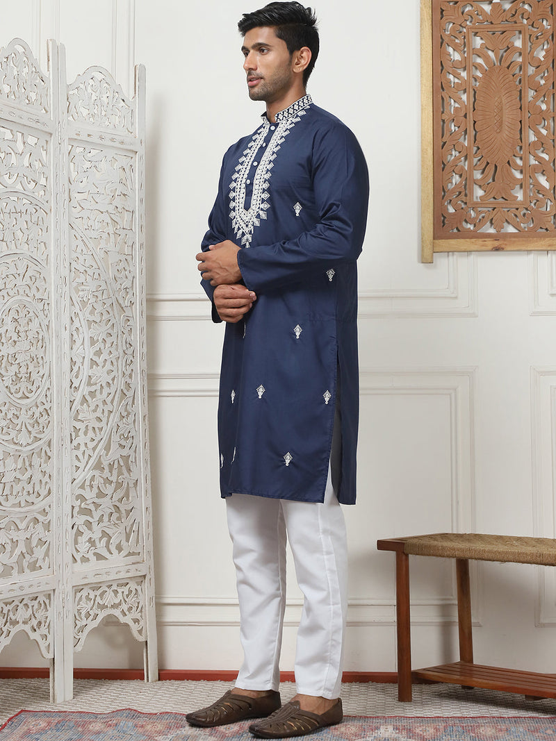 Collar Embroidered & Sequin Kurta With Pyjama