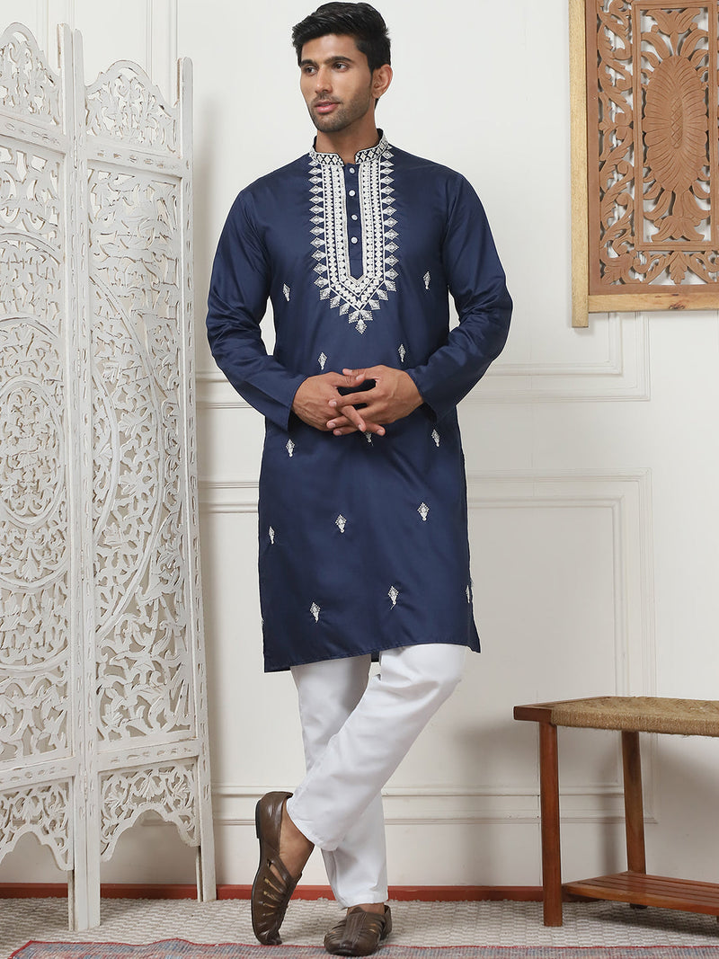 Collar Embroidered & Sequin Kurta With Pyjama