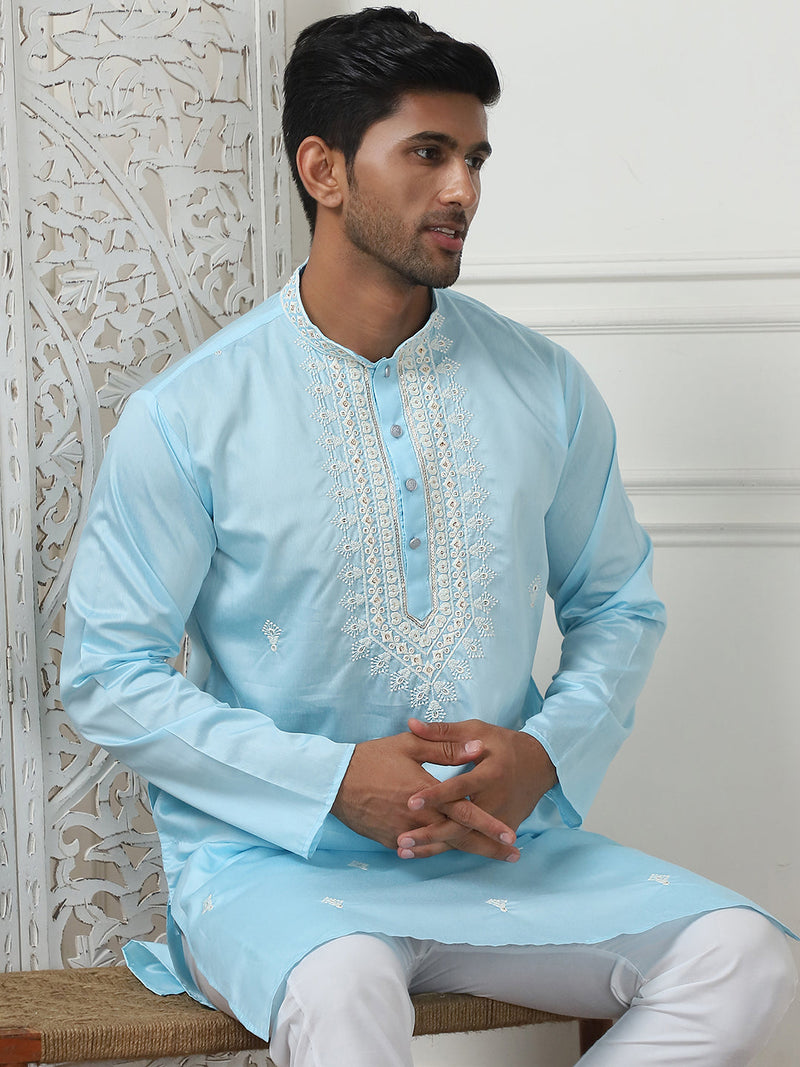 Collar Embroidered & Sequin Kurta With Pyjama