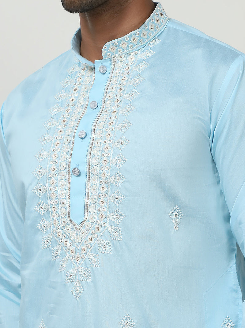 Collar Embroidered & Sequin Kurta With Pyjama