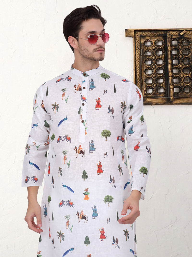 Men's Animal Printed Pure Cotton Straight Kurta Pyjama Set