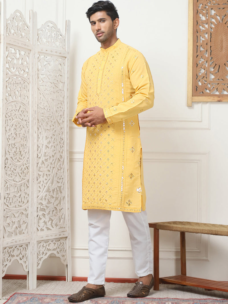 Embroidered & Sequin Cotton Blend Kurta Pyjama Sets