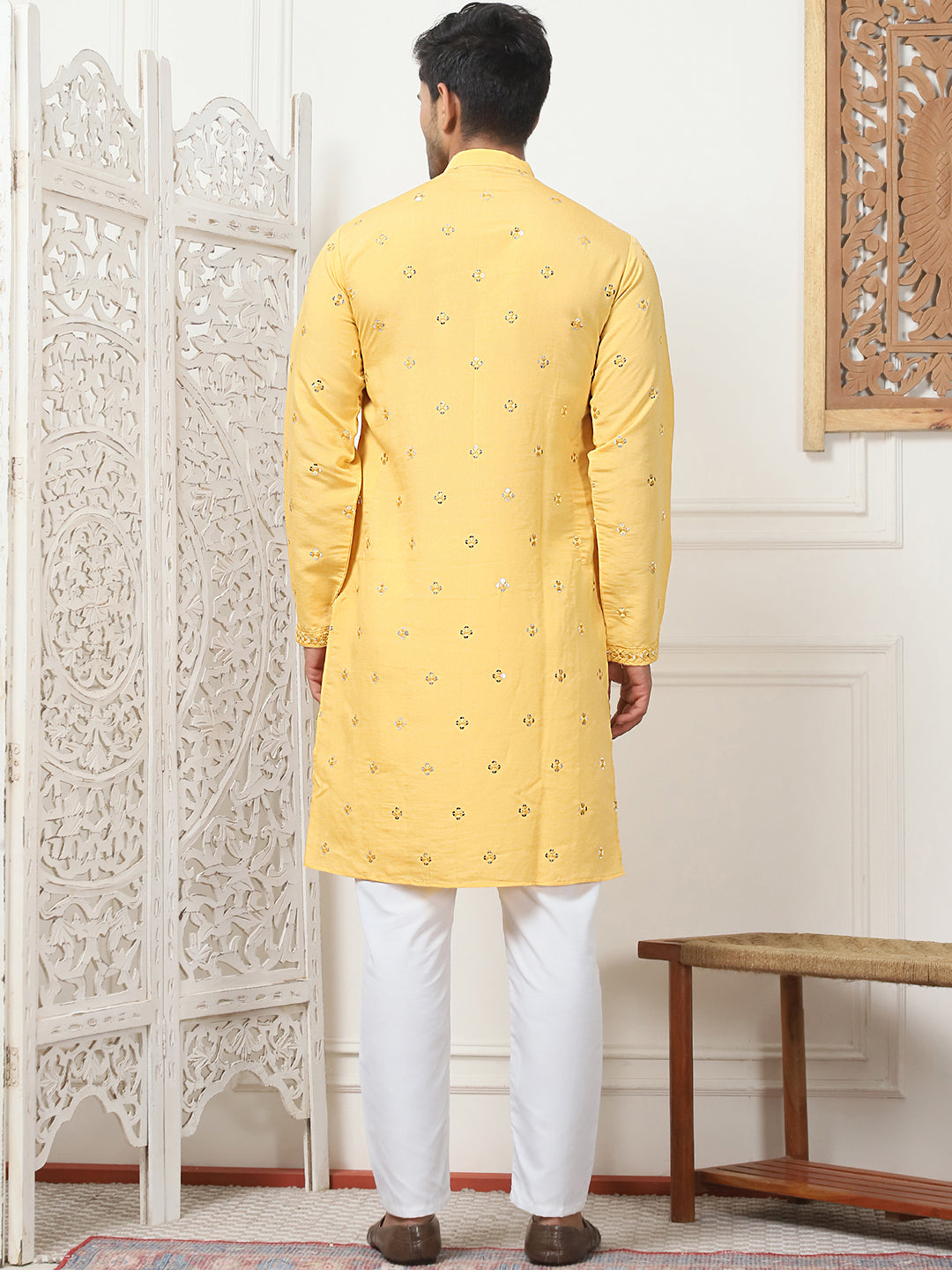 Embroidered & Sequin Cotton Blend Kurta Pyjama Sets