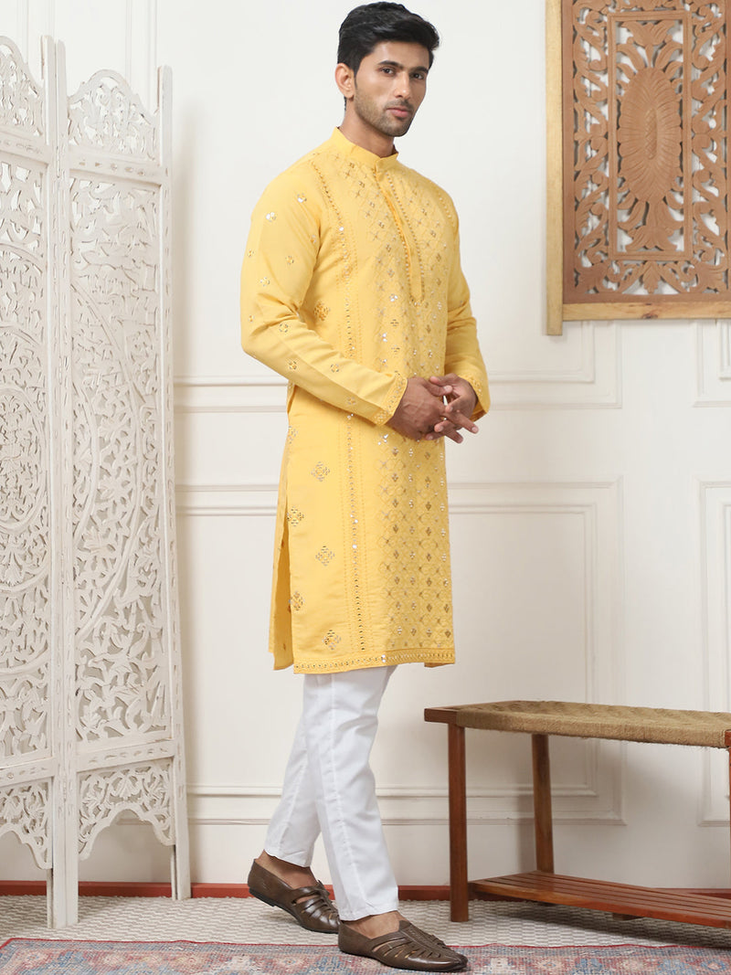 Embroidered & Sequin Cotton Blend Kurta Pyjama Sets