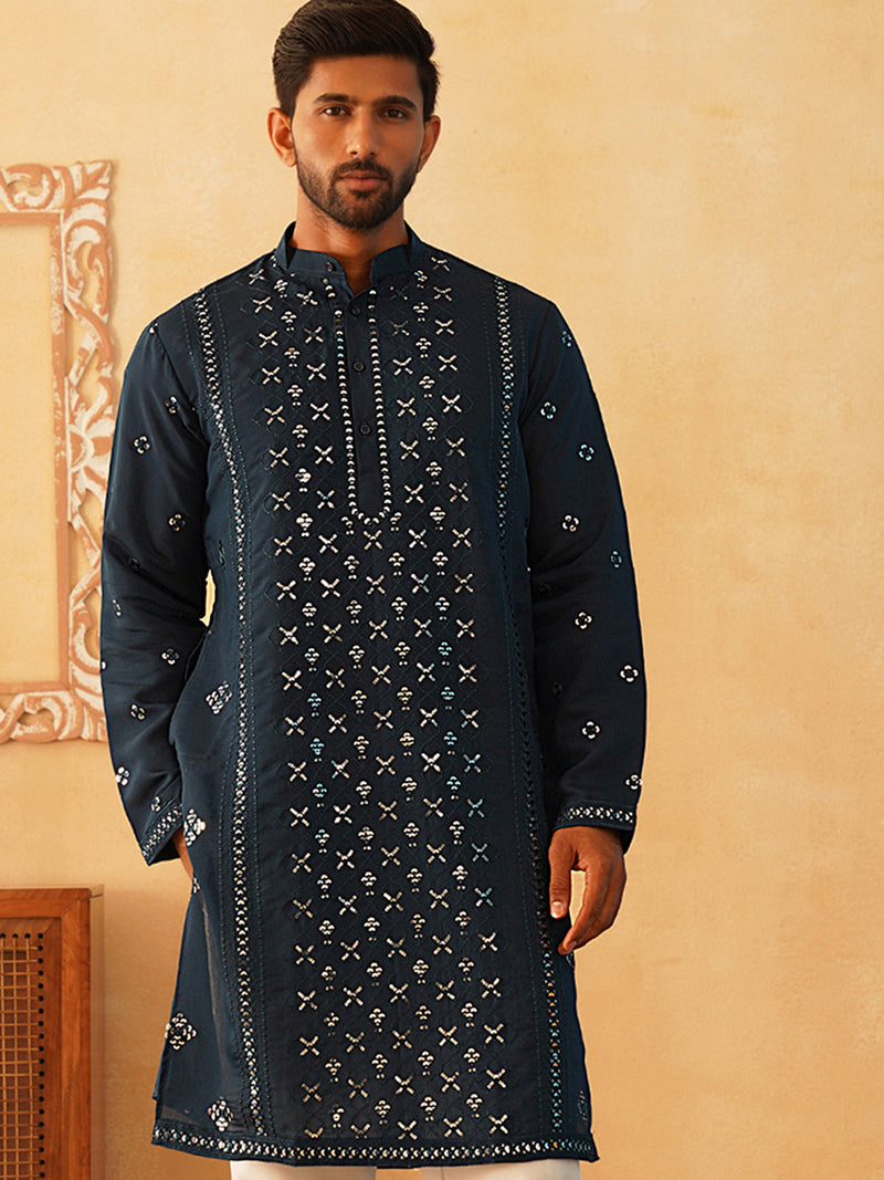 Embroidered & Sequin Cotton Blend Kurtas