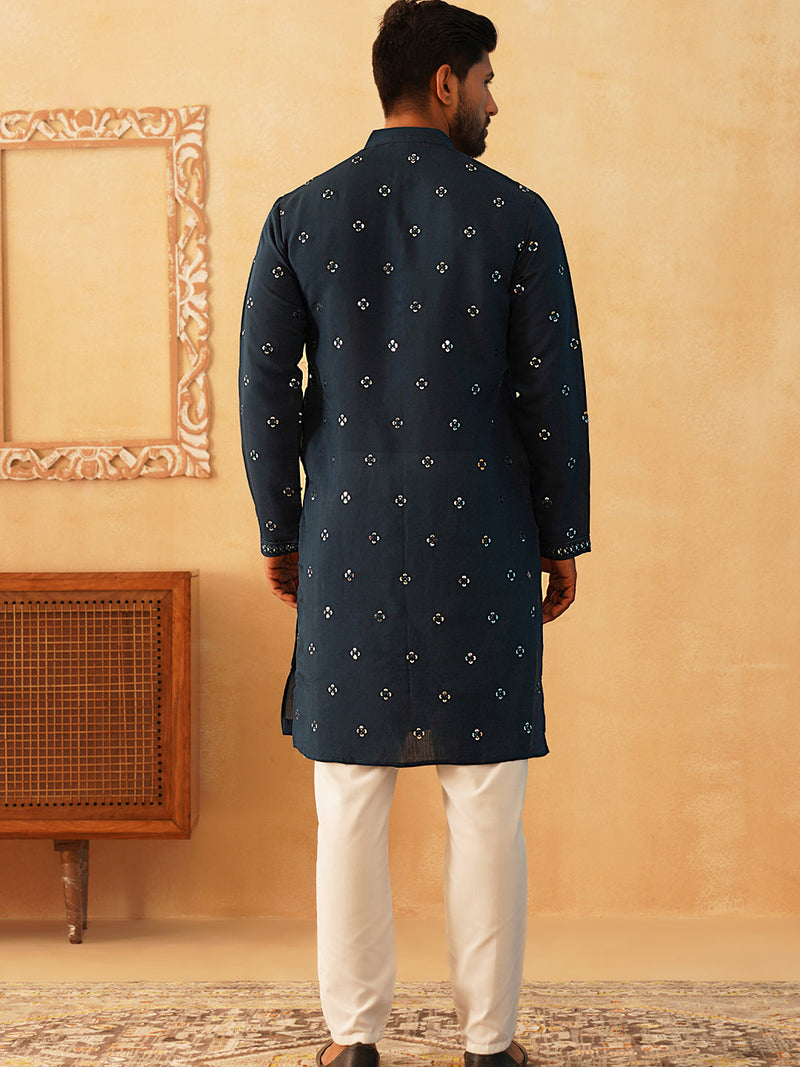 Embroidered & Sequin Cotton Blend Kurta Pyjama Sets