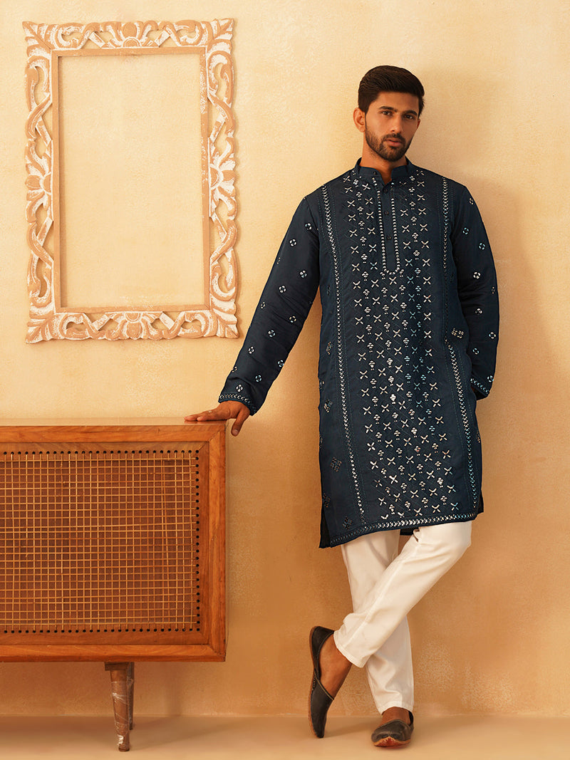 Embroidered & Sequin Cotton Blend Kurtas