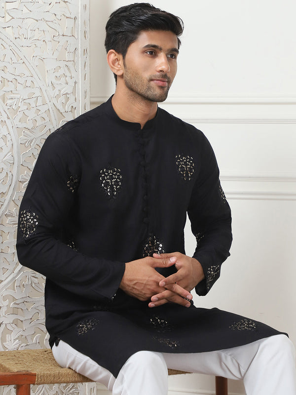 Embroidered Viscose Rayon Straight Kurta Pyjama Set