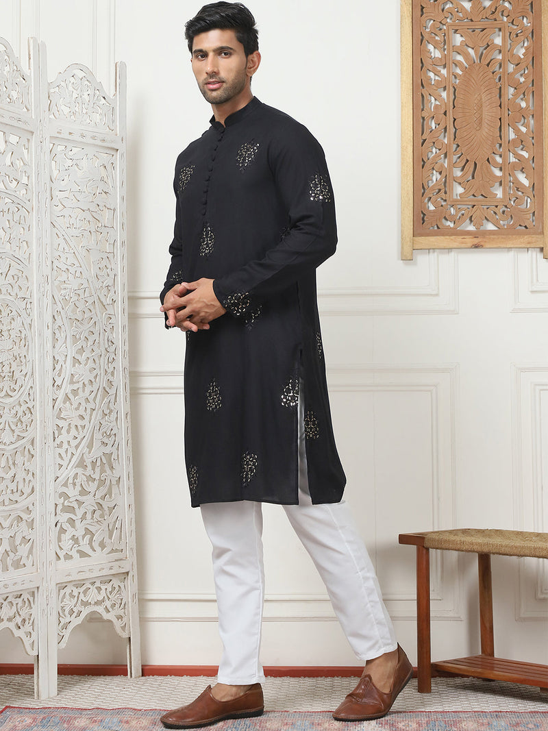 Embroidered Viscose Rayon Straight Kurta Pyjama Set