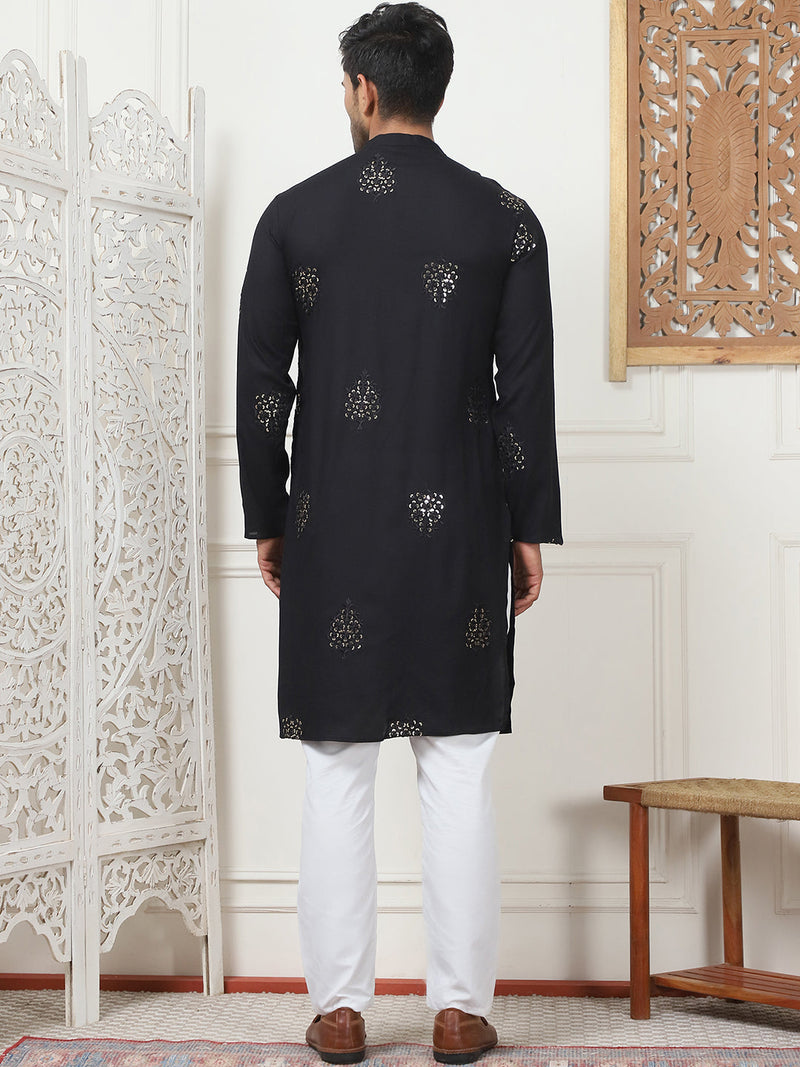 Embroidered Viscose Rayon Straight Kurta Pyjama Set