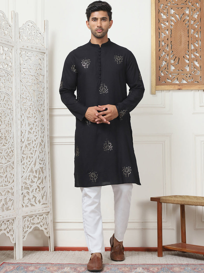 Embroidered Viscose Rayon Straight Kurta Pyjama Set