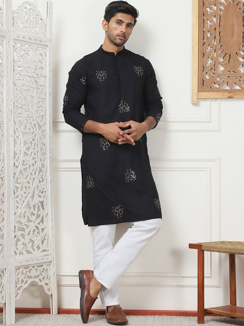 Embroidered Viscose Rayon Straight Kurta Pyjama Set