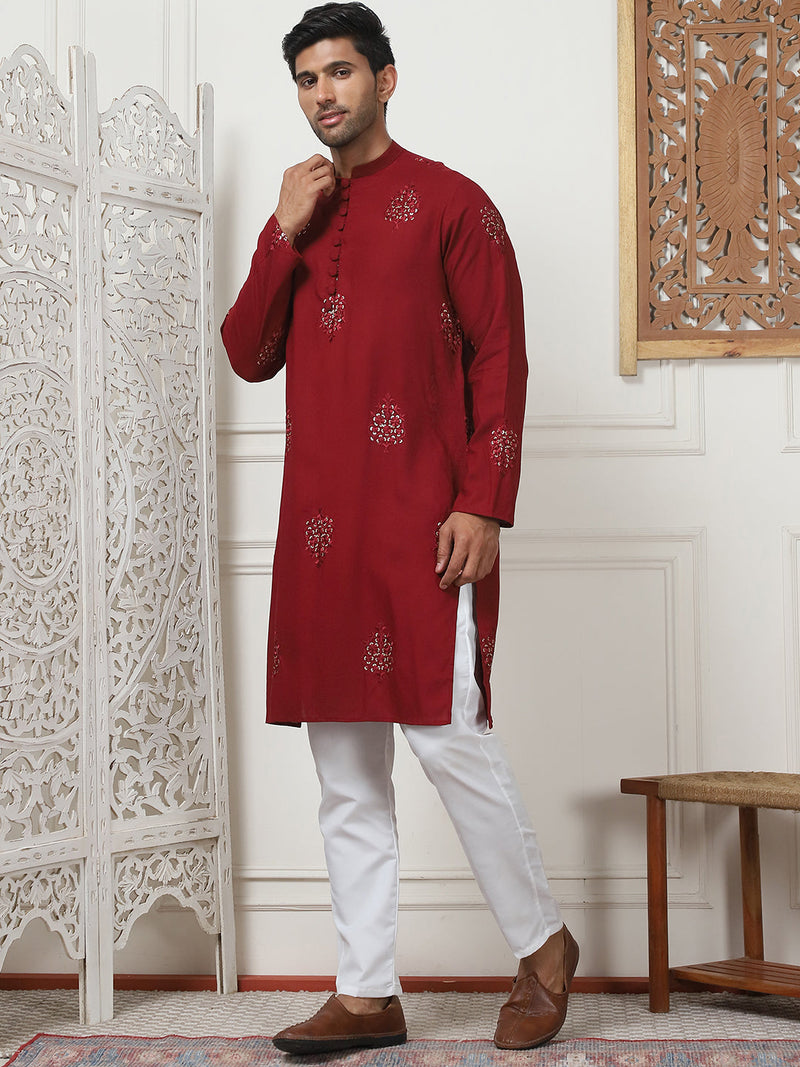 Embroidered Viscose Rayon Straight Kurta Pyjama Set