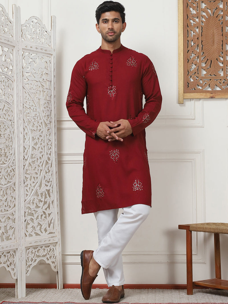 Embroidered Viscose Rayon Straight Kurta Pyjama Set