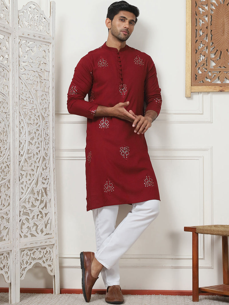 Embroidered Viscose Rayon Straight Kurta Pyjama Set