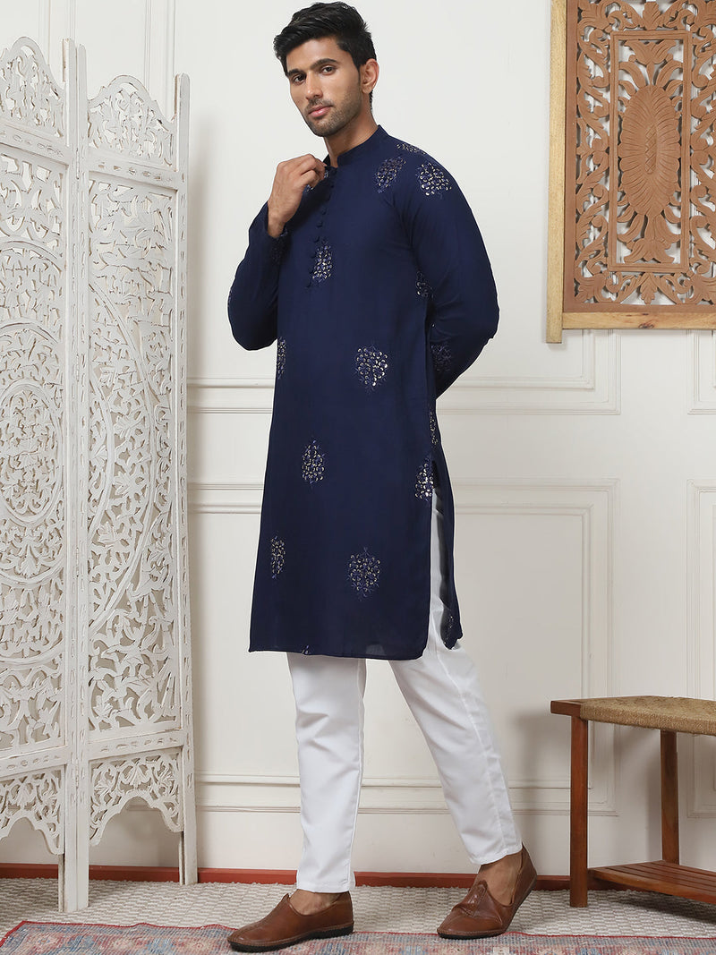 Embroidered Viscose Rayon Straight Kurta Pyjama Set