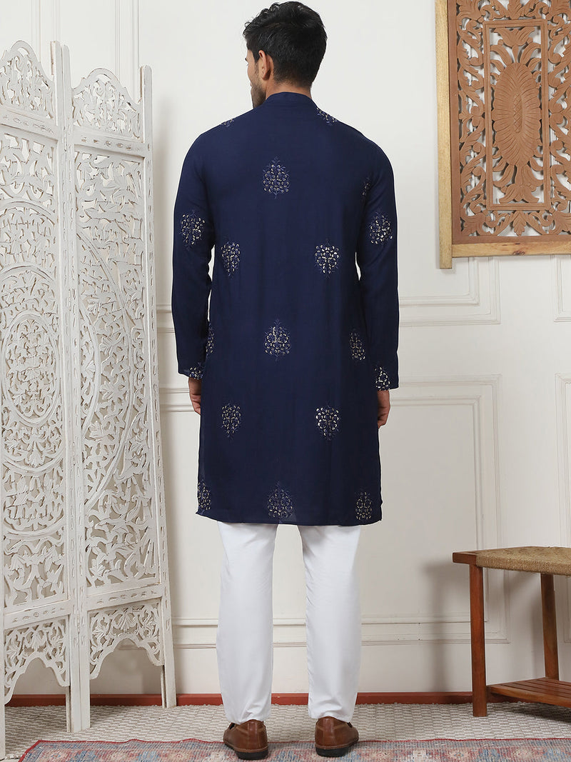 Embroidered Viscose Rayon Straight Kurta Pyjama Set