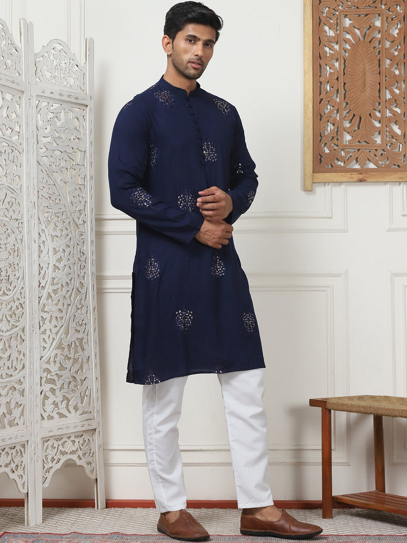 Embroidered Viscose Rayon Straight Kurta Pyjama Set