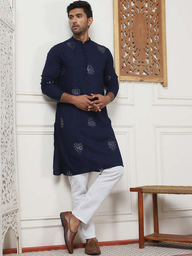 Embroidered Viscose Rayon Straight Kurta Pyjama Set