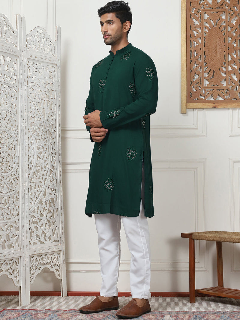 Embroidered Viscose Rayon Straight Kurta Pyjama Set