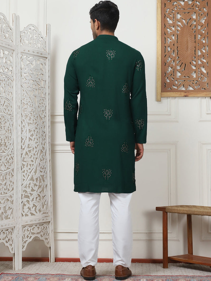 Embroidered Viscose Rayon Straight Kurta Pyjama Set