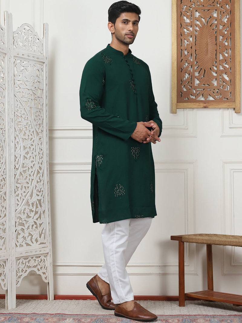 Embroidered Viscose Rayon Straight Kurta Pyjama Set