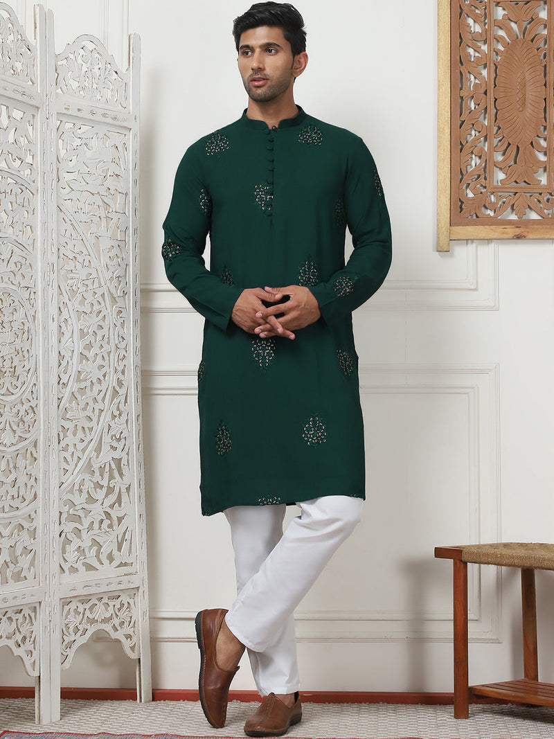 Embroidered Viscose Rayon Straight Kurta Pyjama Set