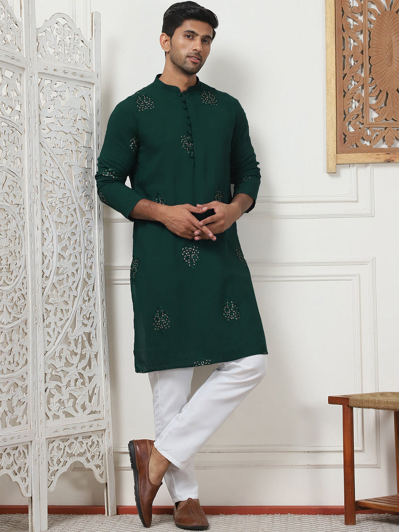 Embroidered Viscose Rayon Straight Kurta Pyjama Set