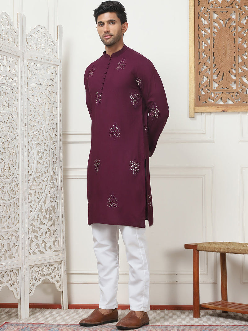 Embroidered Viscose Rayon Straight Kurta Pyjama Set