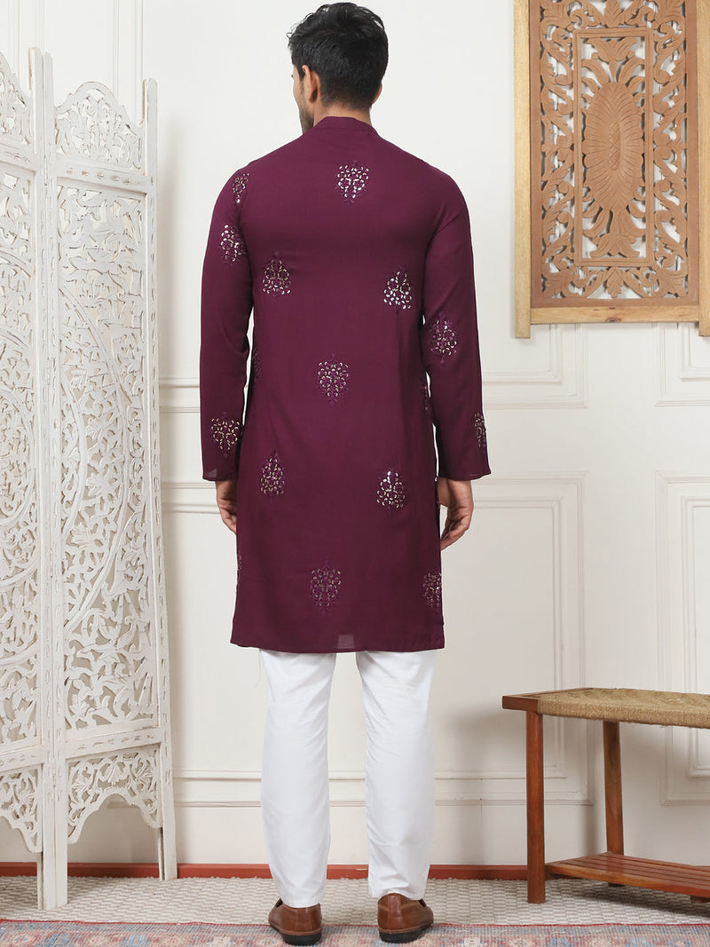 Embroidered Viscose Rayon Straight Kurta Pyjama Set